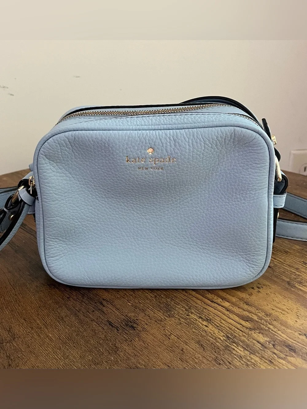 Kate Spade New York Light Blue Pebbled Leather Camera Crossbody Bag